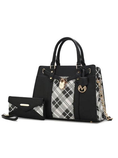 Christine Chic Plaid Vegan Leather Satchel &amp; Wallet Set - Yourstylesite