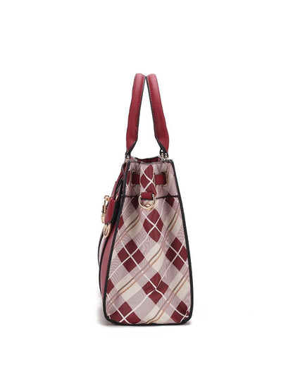 Christine Chic Plaid Vegan Leather Satchel &amp; Wallet Set - Yourstylesite