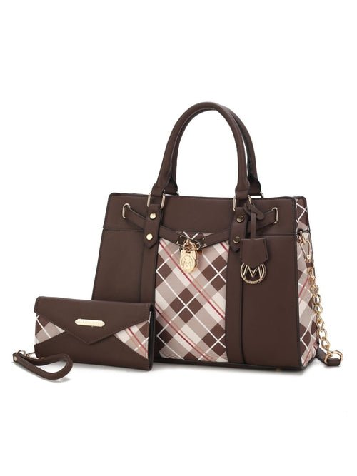 Christine Chic Plaid Vegan Leather Satchel &amp; Wallet Set - Yourstylesite
