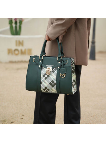 Christine Chic Plaid Vegan Leather Satchel &amp; Wallet Set - Yourstylesite