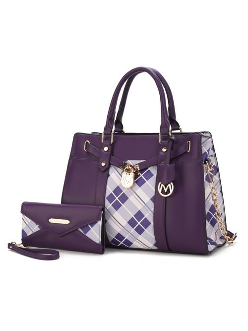 Christine Chic Plaid Vegan Leather Satchel &amp; Wallet Set - Yourstylesite