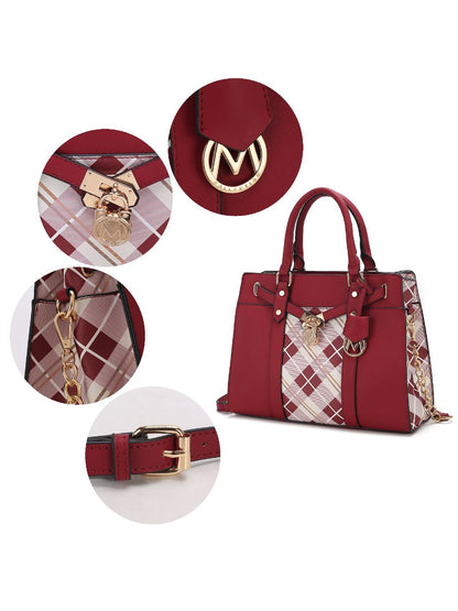 Christine Chic Plaid Vegan Leather Satchel &amp; Wallet Set - Yourstylesite