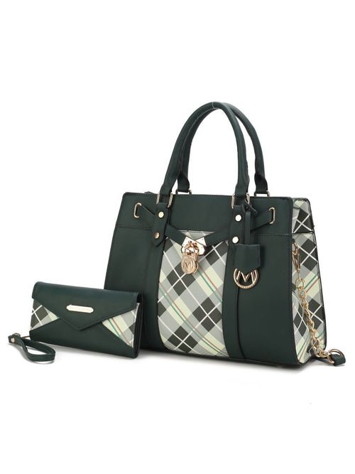 Christine Chic Plaid Vegan Leather Satchel &amp; Wallet Set - Yourstylesite