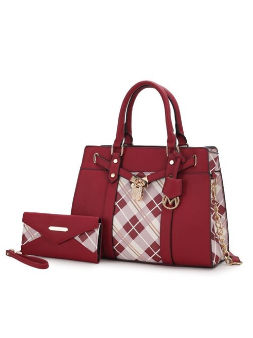 Christine Chic Plaid Vegan Leather Satchel &amp; Wallet Set - Yourstylesite