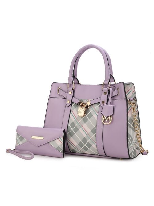 Christine Chic Plaid Vegan Leather Satchel &amp; Wallet Set - Yourstylesite