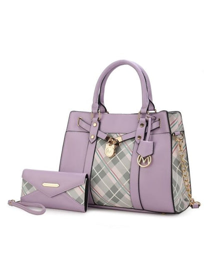 Christine Chic Plaid Vegan Leather Satchel &amp; Wallet Set - Yourstylesite