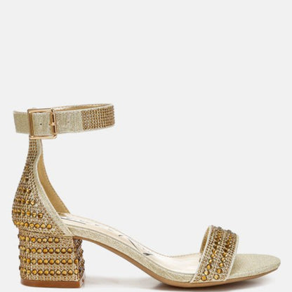 DazzleWalk Embellished Block Sandals - Yourstylesite