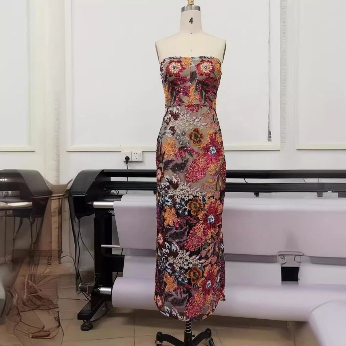 Dazzling Sequin Blossom Mesh Tube Dress - Yourstylesite