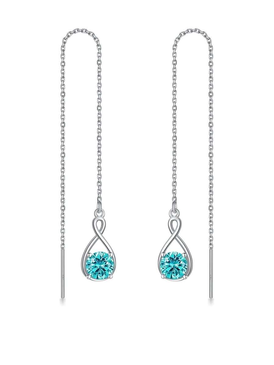 Elegant 925 sterling silver zircon drop earrings with infinity design