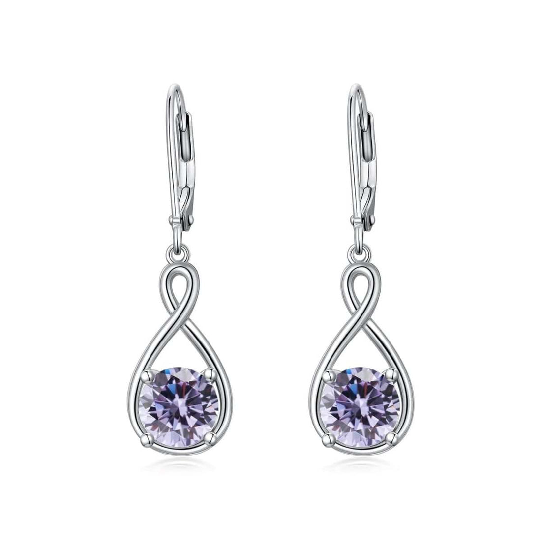 Elegant 925 sterling silver zircon drop earrings with infinity design