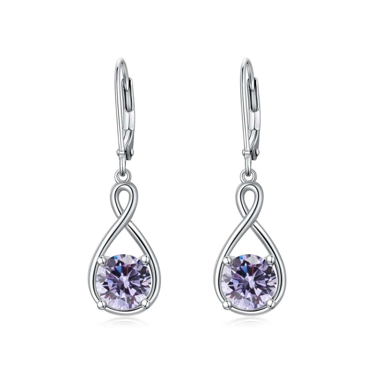 Elegant 925 sterling silver zircon drop earrings with infinity design