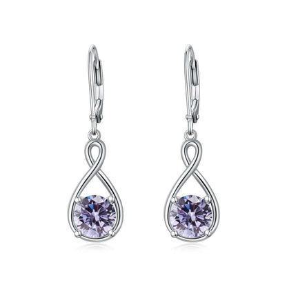 Elegant 925 sterling silver zircon drop earrings with infinity design