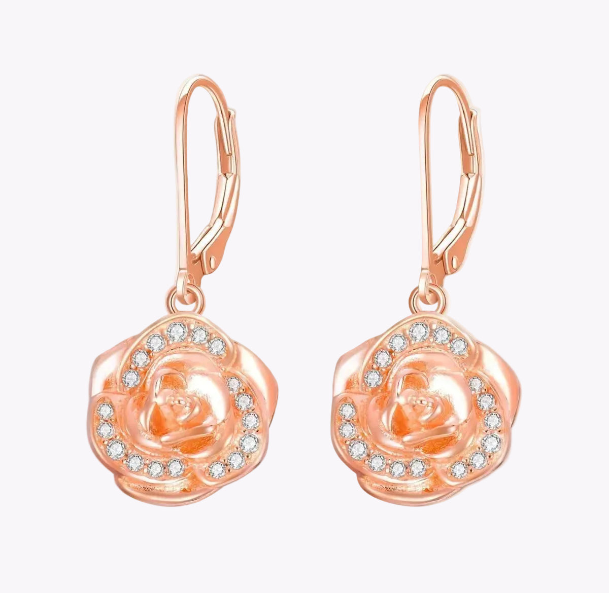 Elegant Crystal Rose Gold 925 Silver Leverback Earrings - Yourstylesite