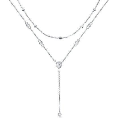 Elegant CZ Pear Double Chain Sterling Silver Y - Necklace - Yourstylesite