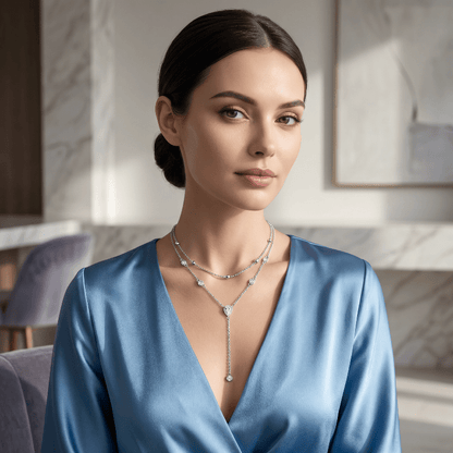 Elegant CZ Pear Double Chain Sterling Silver Y - Necklace - Yourstylesite