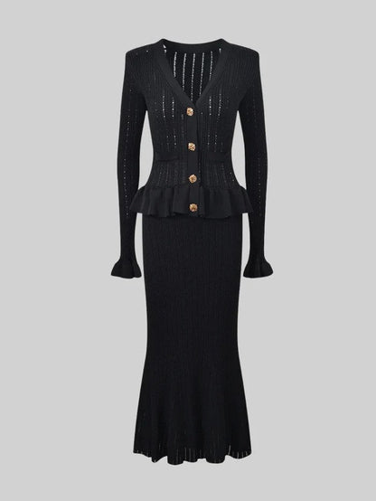 Elegant French Knit Cardigan &amp; Matching Skirt Set - Yourstylesite