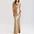 Elegant Satin Draped Collar Acetate Dress - Yourstylesite