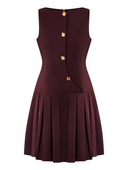Elegant Sleeveless Pleated Shift Dress - Yourstylesite