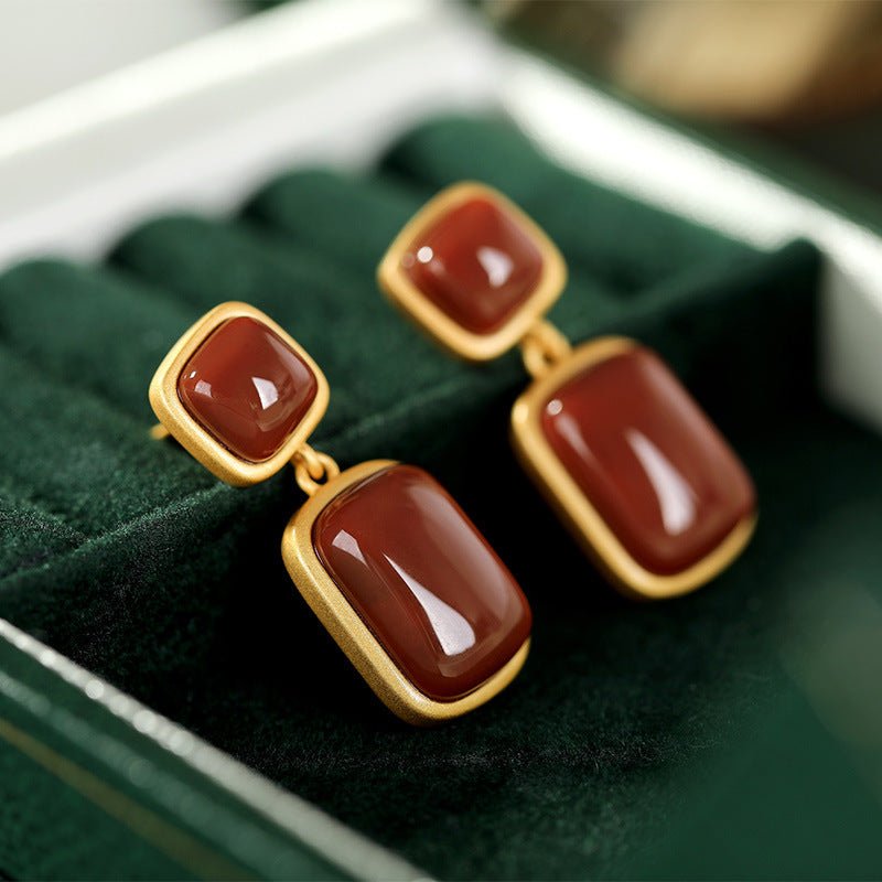 Elegant Sterling Silver Earrings with Gold-Plated Red Agate - Yourstylesite