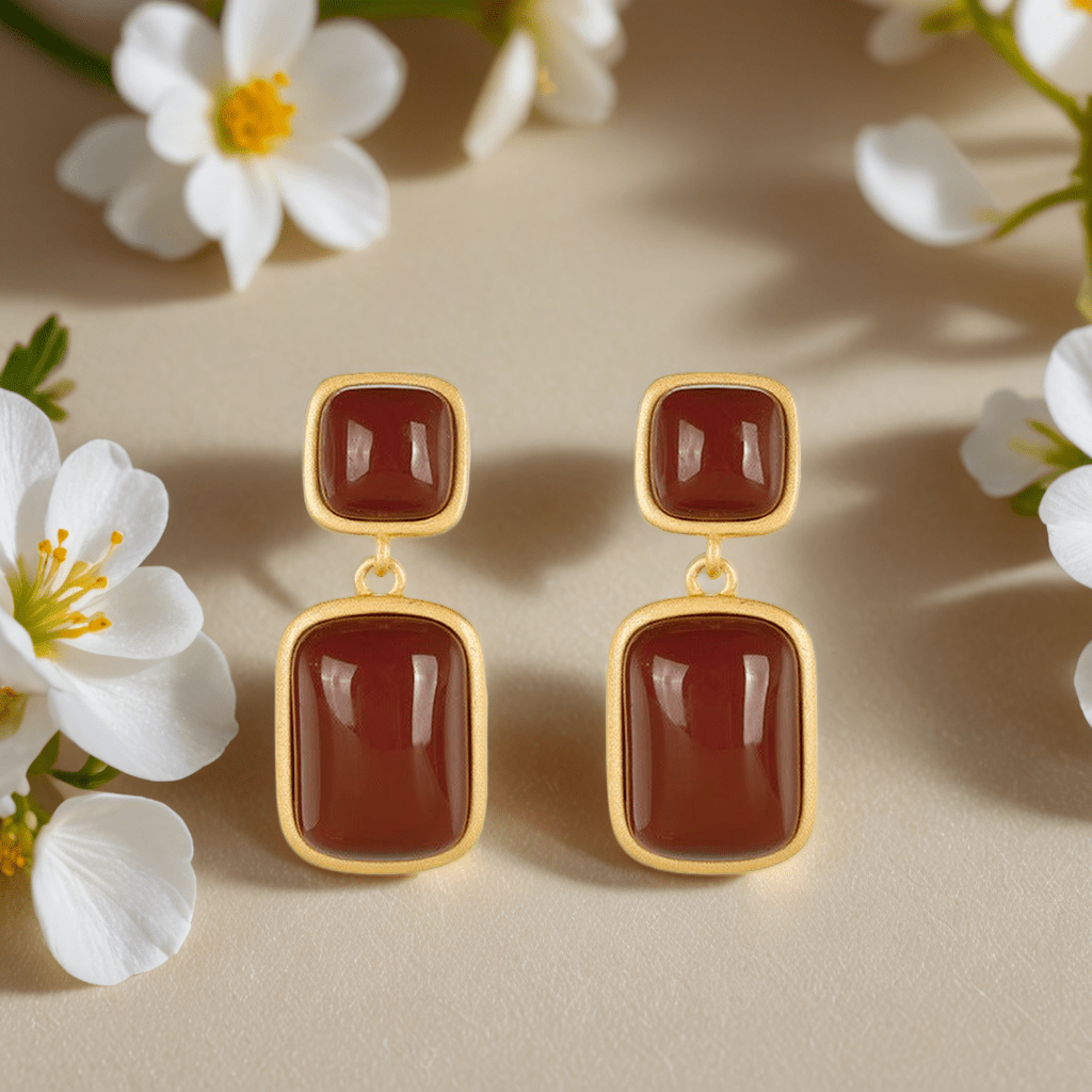 Elegant Sterling Silver Earrings with Gold - Plated Red Agate - Yourstylesite