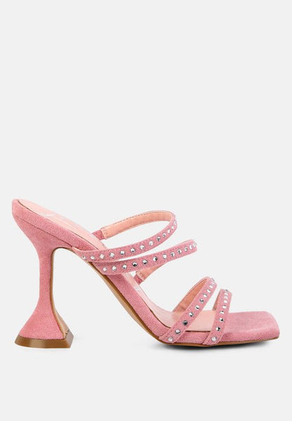GlamStep Studded Multi - Strap Spool Heel Sandals - Yourstylesite