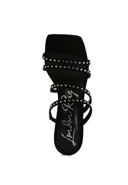 GlamStep Studded Multi - Strap Spool Heel Sandals - Yourstylesite