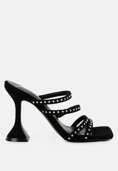 GlamStep Studded Multi - Strap Spool Heel Sandals - Yourstylesite