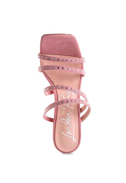 GlamStep Studded Multi - Strap Spool Heel Sandals - Yourstylesite