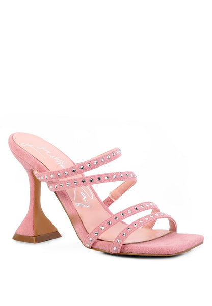 GlamStep Studded Multi - Strap Spool Heel Sandals - Yourstylesite