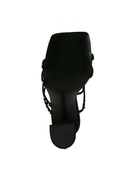 GlamStep Studded Multi - Strap Spool Heel Sandals - Yourstylesite