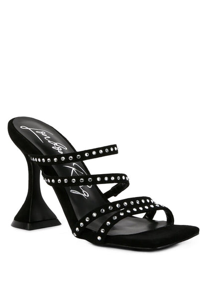 GlamStep Studded Multi - Strap Spool Heel Sandals - Yourstylesite