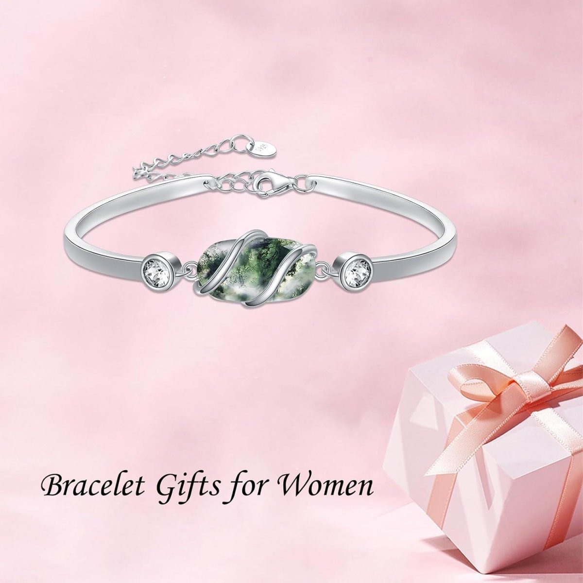 Green Malachite &amp; Sterling Silver Bangle for Elegant Women - Yourstylesite