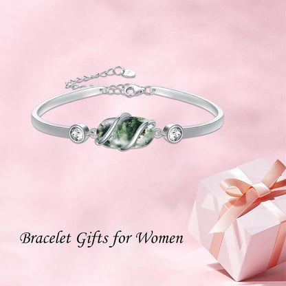 Green Malachite &amp; Sterling Silver Bangle for Elegant Women - Yourstylesite