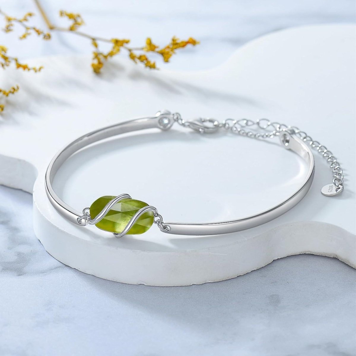 Green Malachite &amp; Sterling Silver Bangle for Elegant Women - Yourstylesite