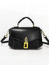 Luxury Anti-Theft Fingerprint Lock Shoulder Bag in black leather with white stitching, gold clasp and top handle