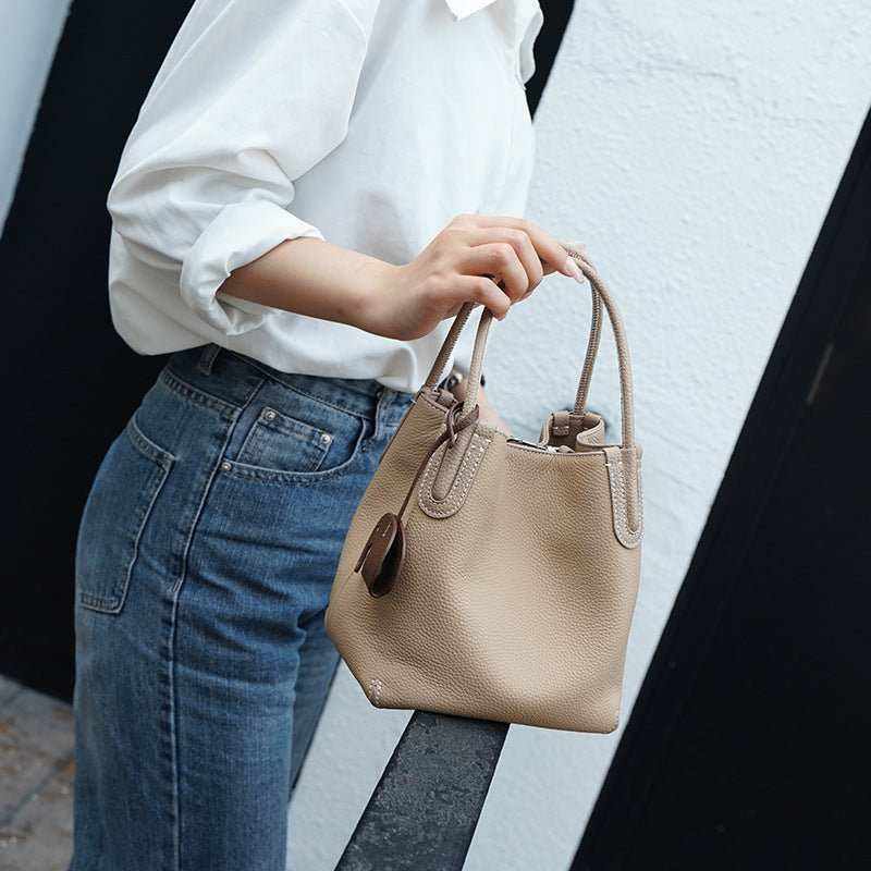 Luxury genuine leather crossbody handbag with polished finish