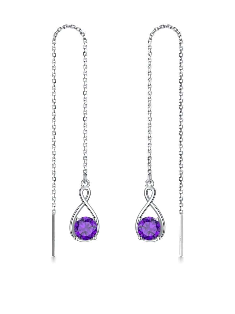 Elegant 925 sterling silver zircon drop earrings with infinity design