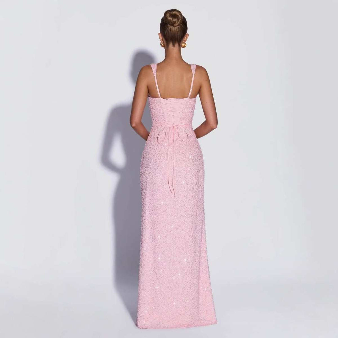 Sparkle &amp; Shine strapless sequin maxi dress with high slit and A-line silhouette