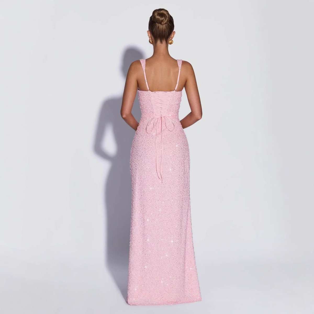 Sparkle &amp; Shine strapless sequin maxi dress with high slit and A-line silhouette