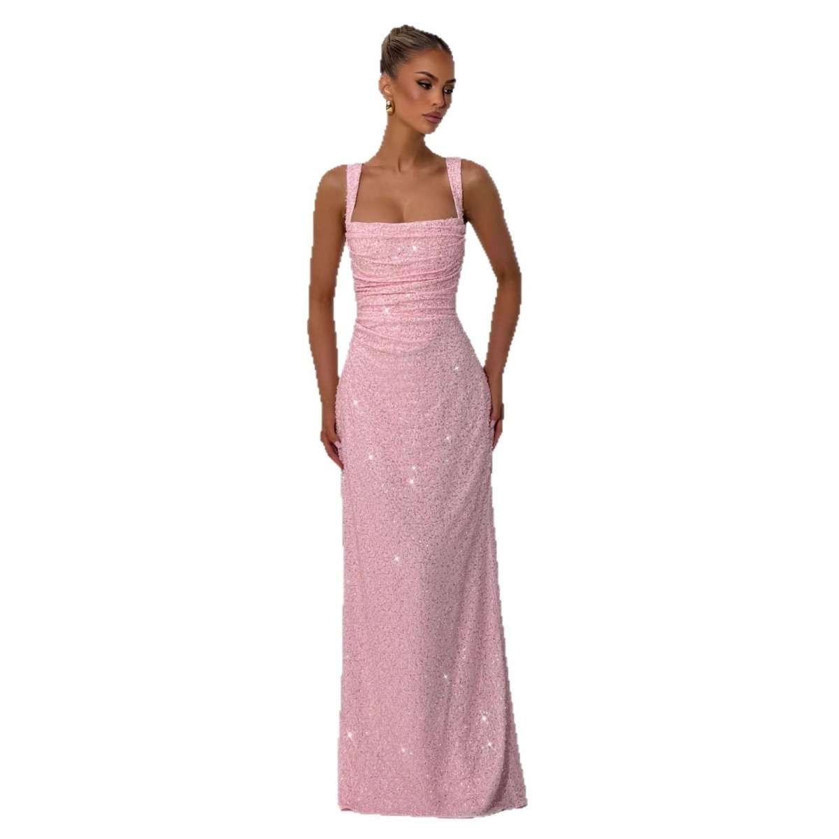 Sparkle &amp; Shine sequin strapless maxi dress with high slit and A-line silhouette