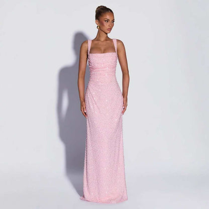 Sparkle &amp; Shine sequin strapless maxi dress with high slit and elegant A-line silhouette