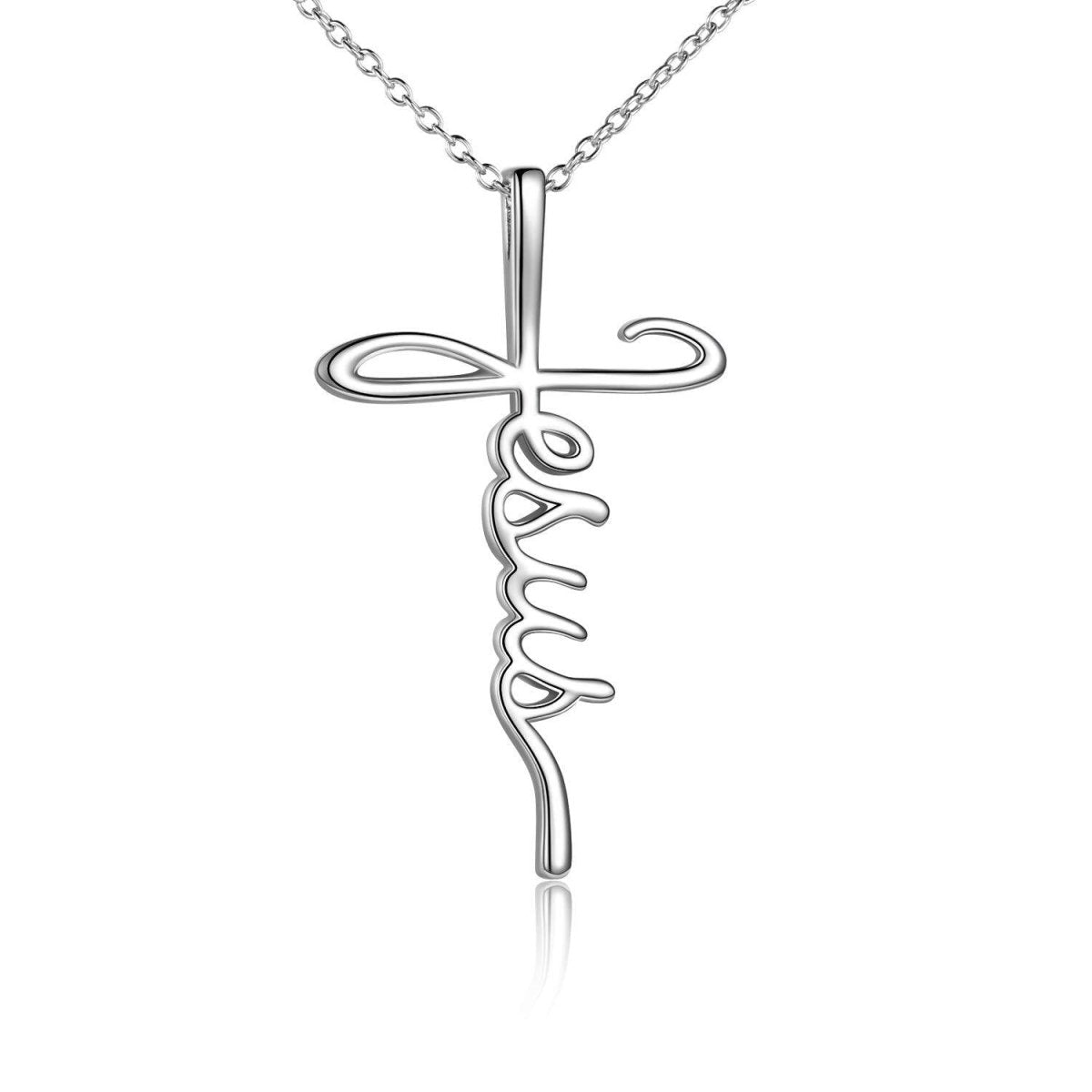 Sterling Silver Jesus Script Cross Necklace – Faith Jewelry - Yourstylesite