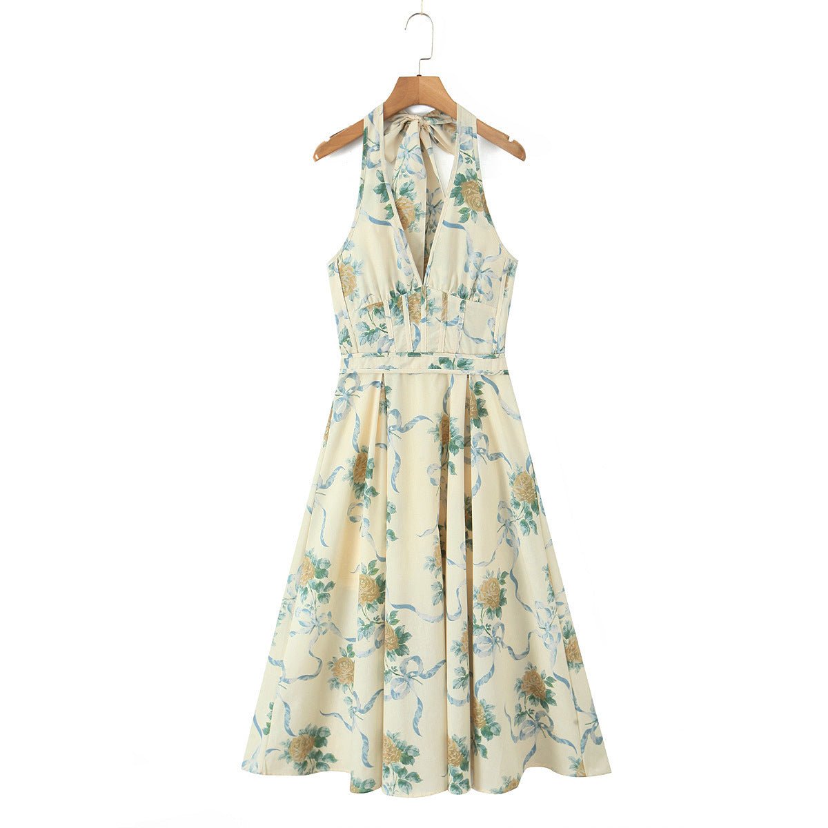Stylish Floral Print Halter Neck Summer A-Line Dress - Yourstylesite