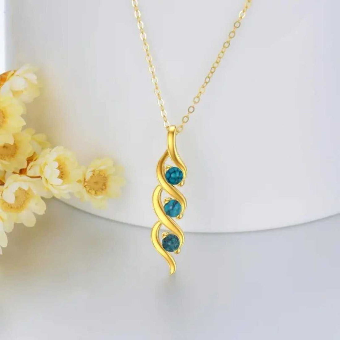 Adjustable 14K gold turquoise infinity pendant necklace tarnish-resistant