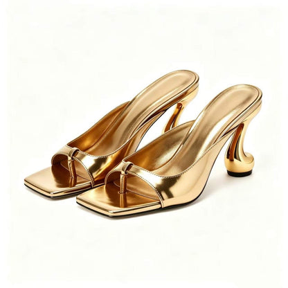 Trendy Metallic Square-Toe Chunky Heel Sandals - Yourstylesite