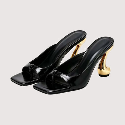 Trendy Metallic Square-Toe Chunky Heel Sandals - Yourstylesite