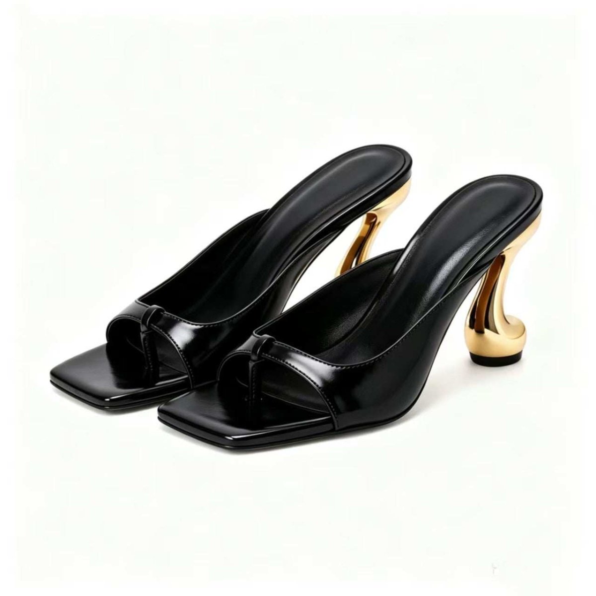 Trendy Metallic Square-Toe Chunky Heel Sandals - Yourstylesite