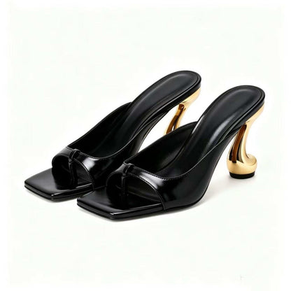 Trendy Metallic Square-Toe Chunky Heel Sandals - Yourstylesite