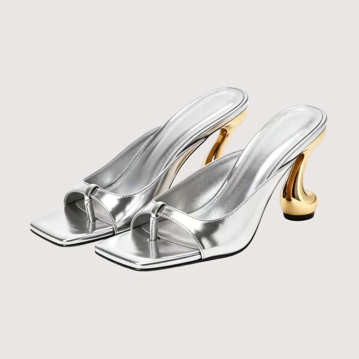 Trendy Metallic Square-Toe Chunky Heel Sandals - Yourstylesite