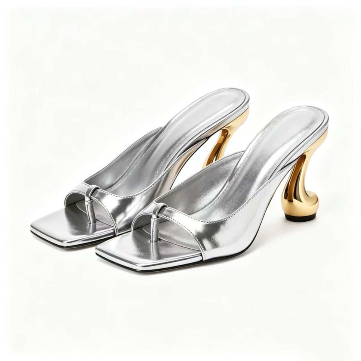 Trendy Metallic Square-Toe Chunky Heel Sandals - Yourstylesite
